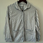 LAKE Pajama Top Striped Cotton Button Front Long Sleeve Sleep Shirt Sz S White Photo 0
