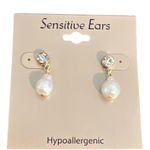 Gold Tone Hypoallergenic Earrings Crystal Stud Faux Pearl Drop Sensitive Ear NEW Photo 0