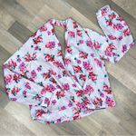 Lush Clothing Lush Floral Satin Faux Wrap Surplice Blouse Lavender Pink Large Photo 7