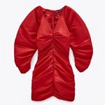 ZARA Red Mini Dress with Draped Ruched Detail Photo 4