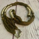 Olive Thread and Silver Ring Necklace, 36” Boho Festival Style 🌼 Green Photo 0