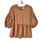 Prologue  Peplum Hem Puff Sleeve Babydoll Fit Blouse Cotton Large L Office Photo 0