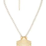 House of Harlow 1960 Statement Gold Shell Pendant Necklace on Cream Rope Cord Photo 0