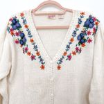 VTG Huntington Ridge Womens Cardigan Sz S Cream Embroidered Floral Cottage Cozy Photo 1