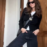 SO  Ribbed‎ Button Up Cropped Long Sleeve Black Cardigan Size Large Photo 0