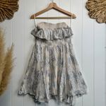 Free People  dress strapless mini floral ruffled smocked metallic Small Photo 2
