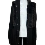 Tahari Wool Faux Fur Full Snap Long Black Mixed Media Sweater Shacket Size Small Photo 6