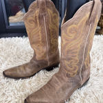 Vintage J B Dillon Western Cowboy Boots Tan Leather Embroidered Women Sz 8.5 Brown Photo 0