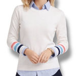 Southern Tide  White Cotton Cashmere Sweater XS Striped Sleeve Preppy Classic Photo 0