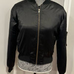 SEEK the Label Women’s Seek Sz: S black satin bomber jacket corset-style lace-up back. Photo 0