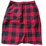 Halston Wool Red and Black Plaid Pencil Skirt Size 12 Photo 1