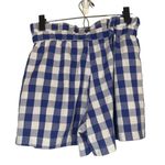 Joie  Blue & White Check Plaid Cotton Blend Tie Waist Paperbag Shorts Women Sz L Photo 1