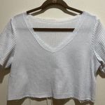 SheIn ~ Short Sleeve Waffle Knit V-Neck Cropped Top ~ Size Medium ~ Off White Photo 0