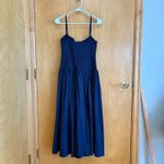 In the Beginning Navy Blue Sundress Smocked Bodice Midi Dress Summer Casual Photo 3