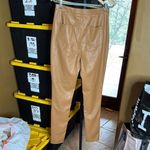 Pretty Little Thing  Camel Faux Leather Split Hem Skinny Pants Size 8 Photo 4