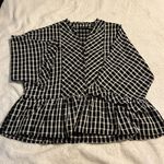 Very J  Oversized Black Striped Blouse. Size Small. Button 3/4 Front. Ruffle Photo 0