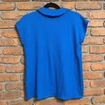 Alfani  Top Women's Size Small Blue Ribbed Mock Neck Half Zip Stretch Knit Blouse Photo 3