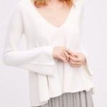 Free People “Sundae” Knit top white Linen Cotton V neck swing sweater S Photo 1