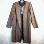 Misook Heritage Fit Faux Leather Trim Size Medium Long Cardigan Dark Academia Photo 2