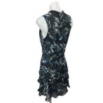 Parker  Black Blue Floral Sleeveless Tie Neck Tiered Ruffle Mini Dress Size S Photo 1