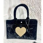 NWT Quilted Koala Crushed Velvet Midi East West Bag w/ Gold Glitter Heart Strap Black Photo 3