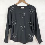 LIV Milano Sweater Large Embellished Valentines Hearts Romantic Dolman Parisian Black Photo 0