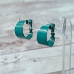 Vintage Clip On Earrings Retro Chunky Hoops Unusual Shade of Greeny Teal Photo 0