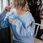 VICI Blue Moon fuzzy cozy boho ruffled open shoulder sweater size L Photo 6