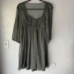 MAXSTUDIO Silk Dress Olive Green Mini Dress Women's‎ Size S Short Sleeve Boho Photo 8