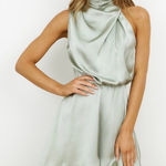 Hello Molly NWT  On A Drive Sage High Neck Back Cut Out Satin Romper Playsuit L Photo 0