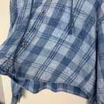 American Eagle Womens Cropped Flannel Button Down Sz XL Hooded Distressed Photo 7
