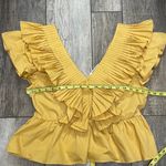 Momni NWT Pansy Pleated Ruffle Crop Blouse Mustard Yellow Size Large Photo 2