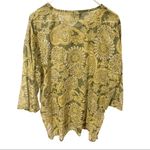Flying Lotus Size XL Green Floral Print Cotton Made in India Blouse Top Photo 4