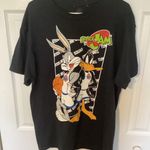 Space Jam Looney Tunes Daffy Duck and Bugs Bunny Large Black T-Shirt Photo 0
