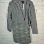 AQUA NWT Black White Long-Sleeve Mini Sheath Striped Shirt Dress Size M Photo 2