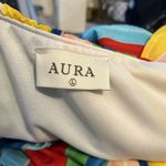 Aura  Rainbow Stripe One Shoulder‎ Ruffle Colorful Party Beachy Dress L Photo 4