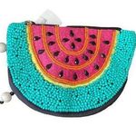 Neiman Marcus Beaded Embroidered Watermelon Slice Zippered Wristlet 7" Length Photo 0