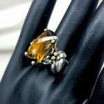 ANN KING Whiskey Topaz Floral 18k Yellow Gold 925 Sterling Silver Ring Photo 0