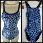 Dolfin  One Piece Swimsuit NO Size Blue Black Geometric Lined Approx XS Racerback Photo 1