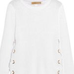 Michael Kors Knit Side Tie Pullover Sweater Gold Grommets White L Photo 7