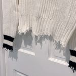 Z Supply  Evereve Luna Varsity V Neck Sweater White Navy Medium Distressed Photo 3