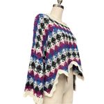 Umgee  Boho Diamond Crochet Knit Multicolor Crop Sweater Poncho Size Small Photo 3