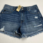 KanCan Mom Denim Jean Short‎ Frayed Cutoff Relaxed Thigh Womens Size 13 / 30 NEW Blue Photo 0