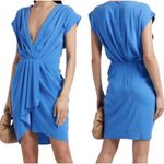 IRO blue drape cap sleeves V neck dress size 8 quiet luxury wedding guest Photo 1