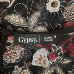 Gypsy 05 Women M Black Cream Red Floral Midi Dress Sheer Flutter Sleeve Hanky Photo 8