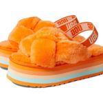 UGG  Disco Knot Slides Orange Platform Sandal Sheepskin Fluffy Size 8 Photo 0
