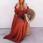 Boutique NEW Womens Sexy Caftan Maxi Boho Long Beach Summer Robe Solid Loungewear Kimono Photo 2