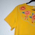 Umgee Mustard Yellow Embroidered Floral T-Shirt Dress Size Medium Photo 1