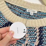 En Crême En Crème Cream & Blue Argyle Knit Sweater Balloon Sleeves Womens M Chunky Fall Photo 5