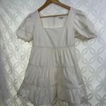 Madewell Petite Poplin Puff-Sleeve Tiered White Babydoll Mini Dress Size 4 Photo 4